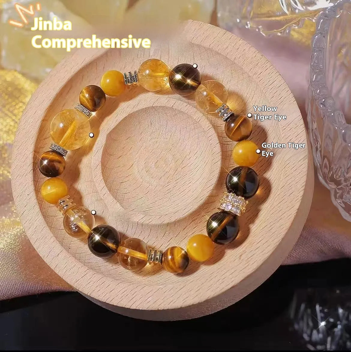 Yellow tower crystal bead bracelet with natural style on a wrist.