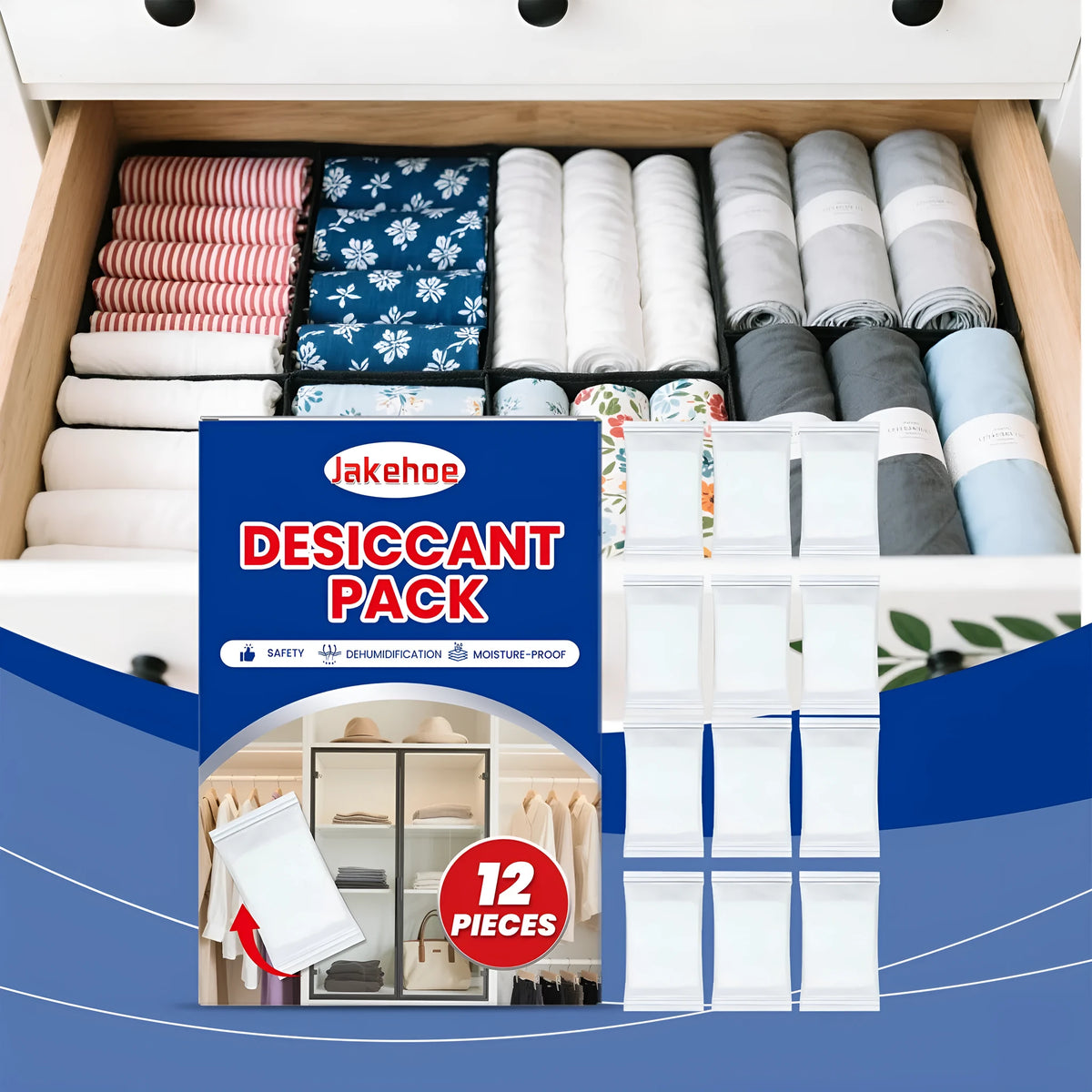 Pack of 12 calcium chloride desiccant bags for household moisture absorption