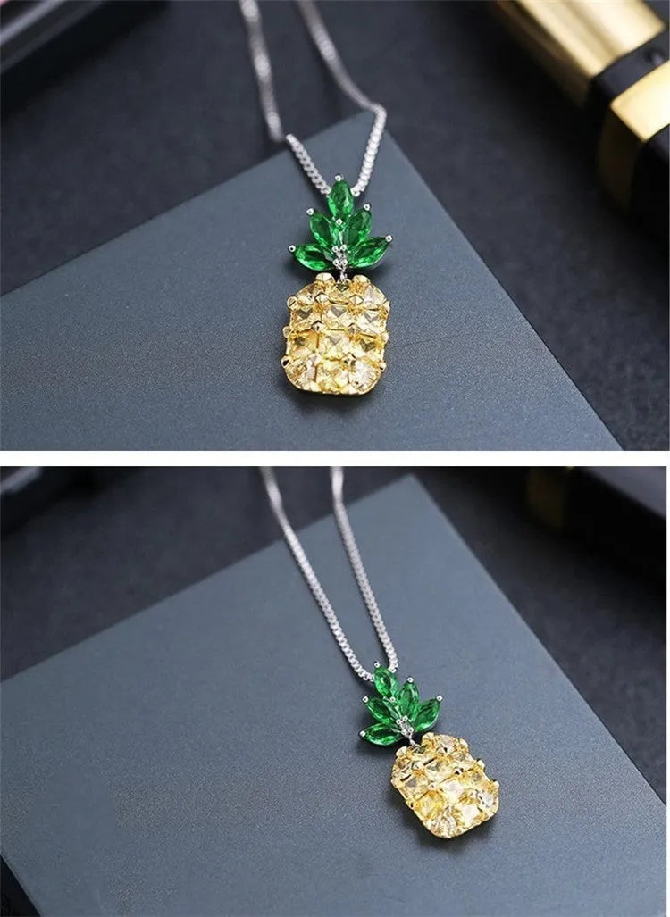 Korean fashion silver-plated necklace with geometric pineapple diamond pendant design