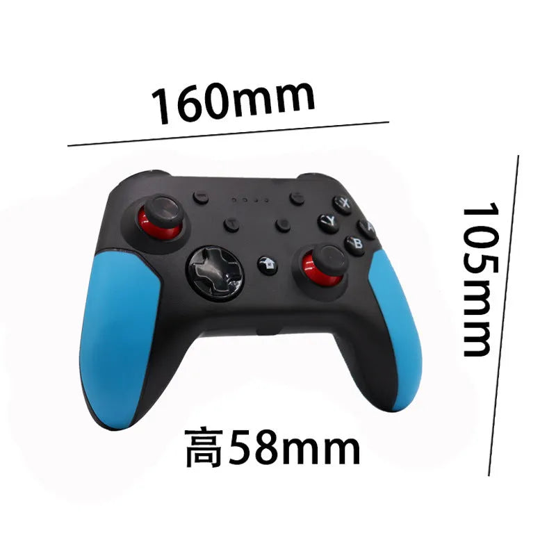 Switch Bluetooth wireless gamepad in left blue and right red colour scheme next to a Nintendo Switch console.