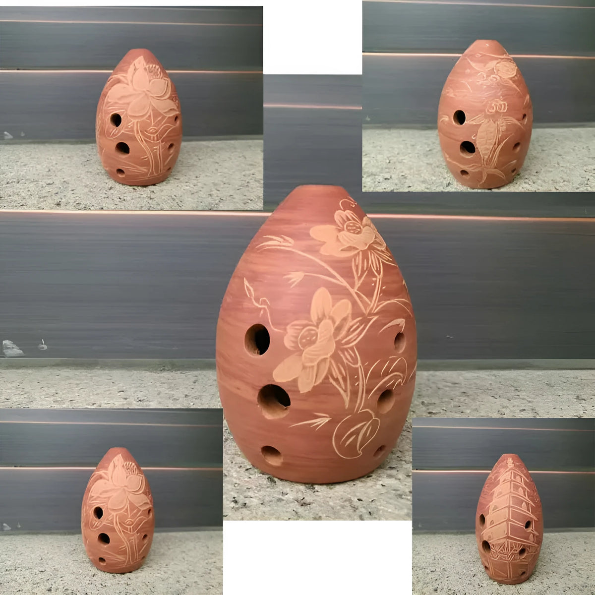 Seven star ancient xun eight hole pear shaped taoxun with nickel plated surface in decorative style options
