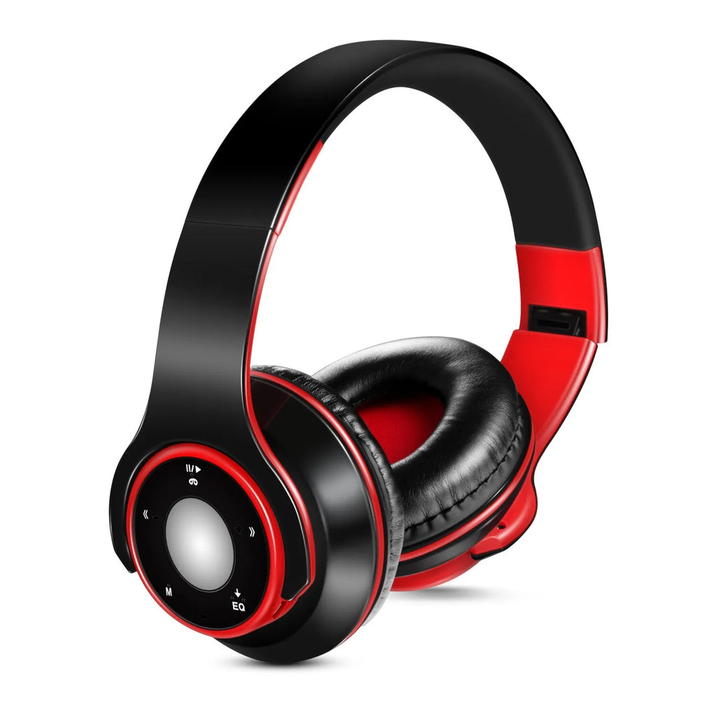 Foldable wireless Bluetooth headset in blue colour with adjustable hinges and ear cushions