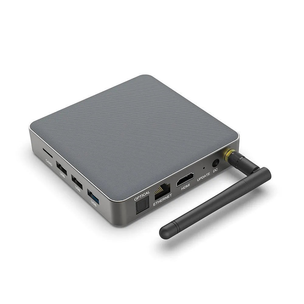 Android 8K set-top box with RK3566 processor measuring 105mm x 105mm x 20mm