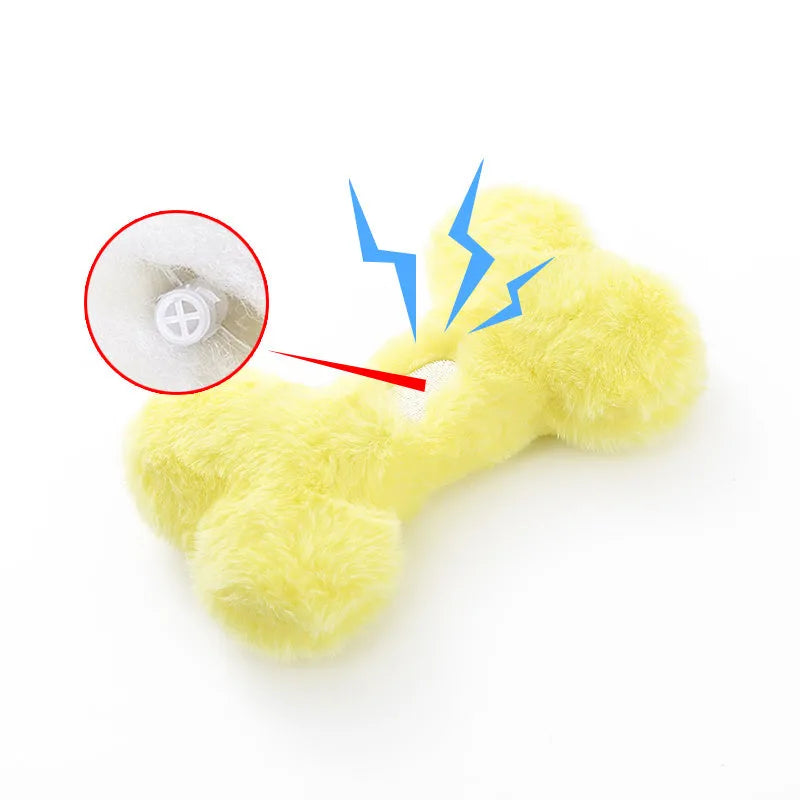 Set of colourful love bone shaped plush dog toys with squeakers for interactive play