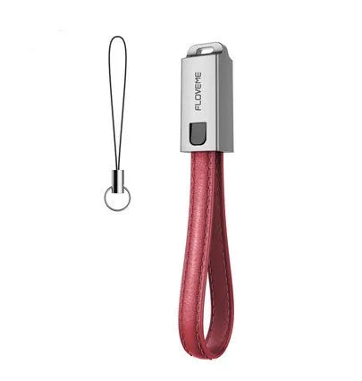 20cm iPhone charging cable with leather wrapping and zinc alloy connector in black, brown or red