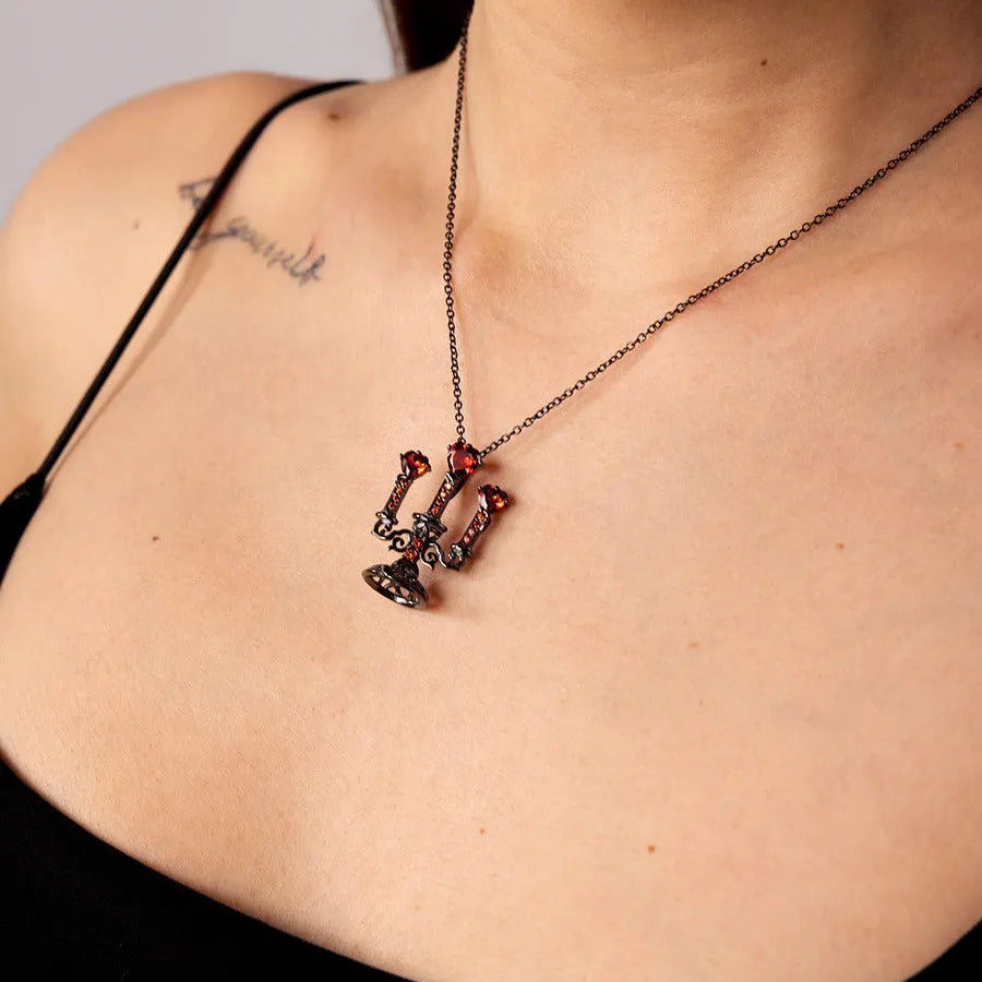 Gothic women's claw necklace with hollow candlestick pendant and cross chain in retro colour
