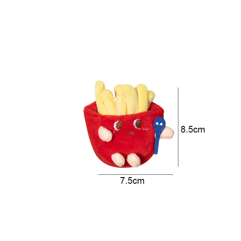 Soft TPR cat chewing toy set with hamburger, chicken leg, bread, fries, and hot dog designs for kitten teething.