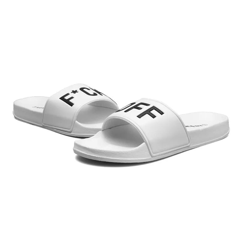Men's black open toe slippers with rubber soles showing size range 36-46