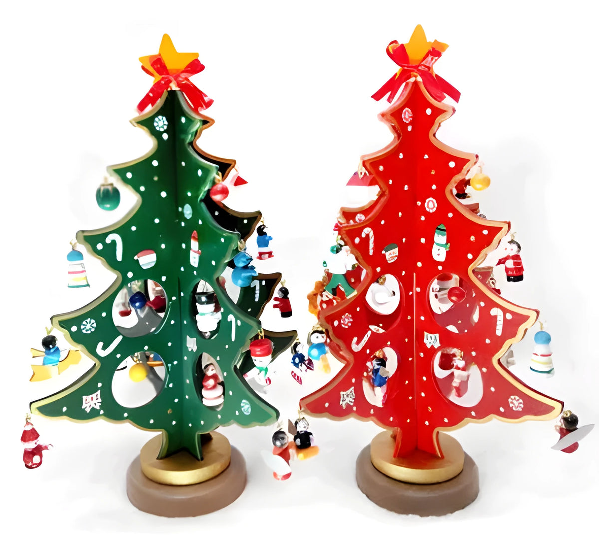 36cm hand-painted wooden Christmas tree decoration in green or red colour option