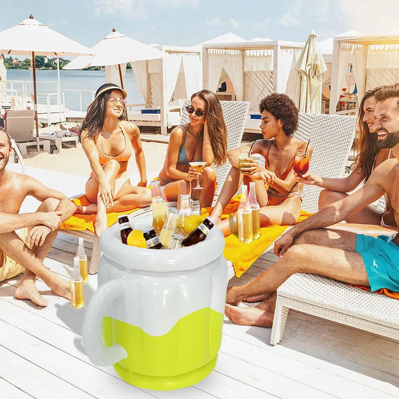 Bright yellow PVC inflatable ice bucket for outdoor parties and camping use