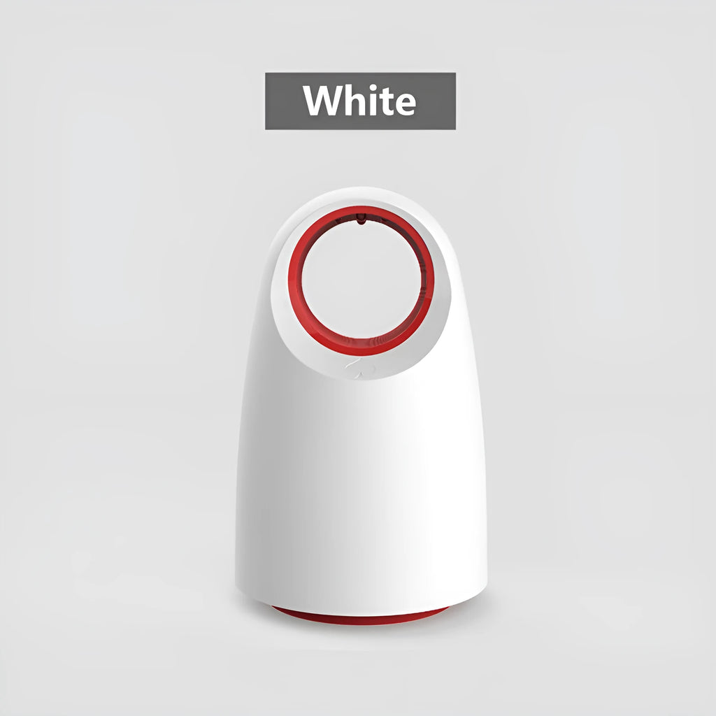 A compact white or black ABS plastic mosquito killer lamp with a UV light and USB cable.