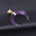 Natural crystal semi-precious stone moon pendant necklace on copper chain with pink or purple stone option