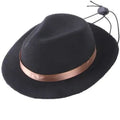 Small pink felt hat for a dog, hand-made with a denim style and monochrome pattern.