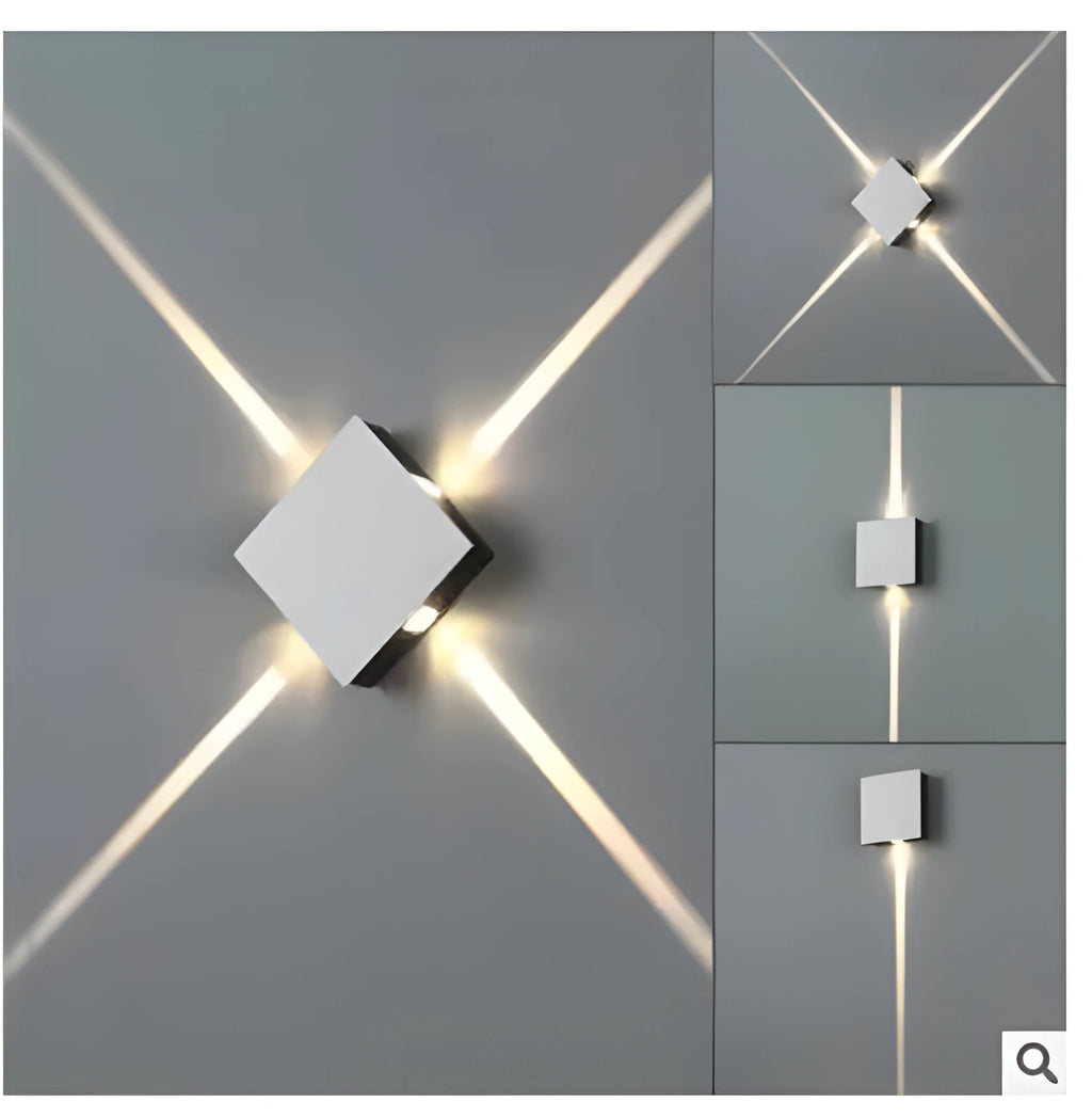 Square and round LED wall light with aluminium body and iron lampshade in 141x141x45mm dimensions