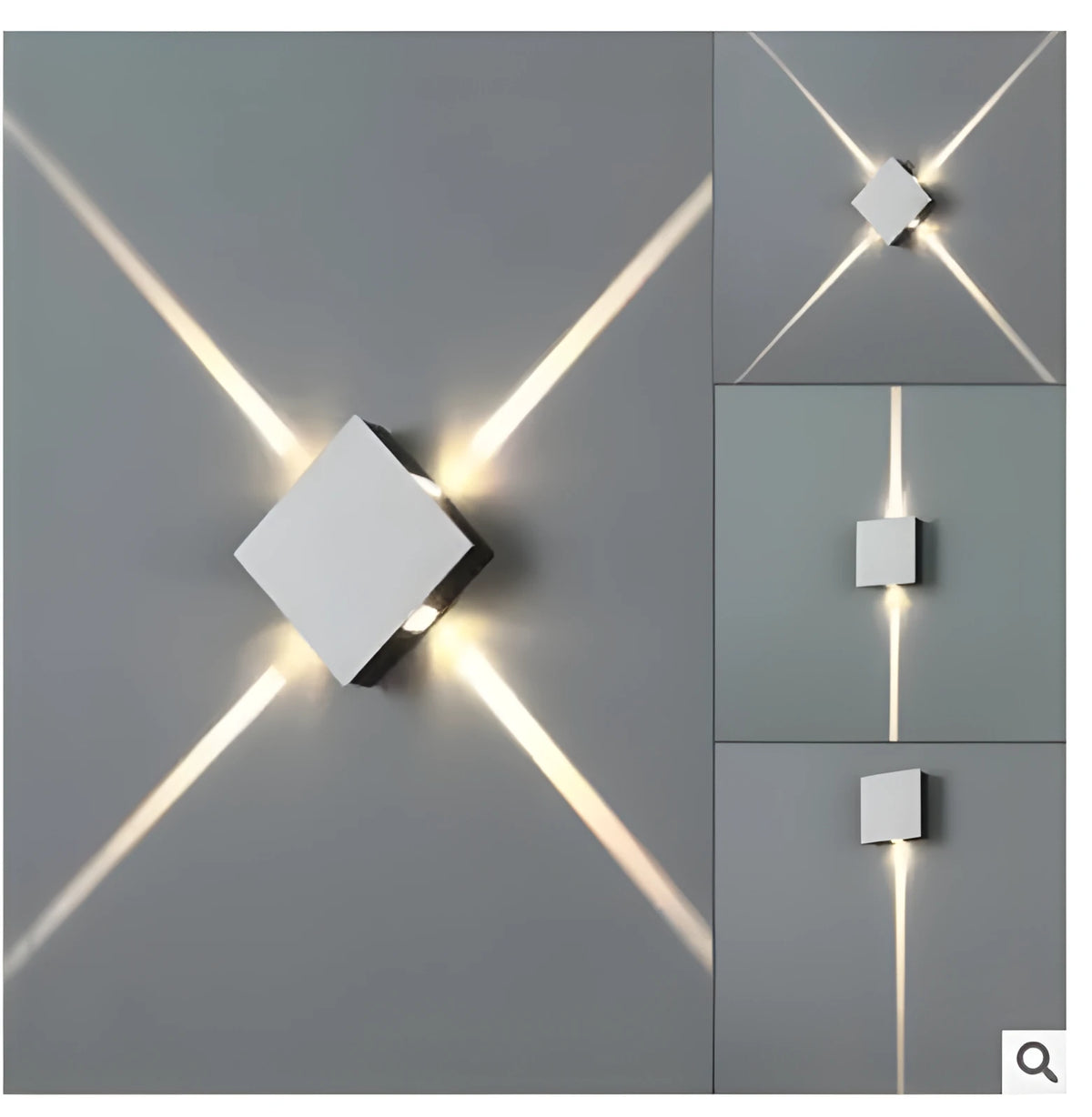 Square and round LED wall light with aluminium body and iron lampshade in 141x141x45mm dimensions