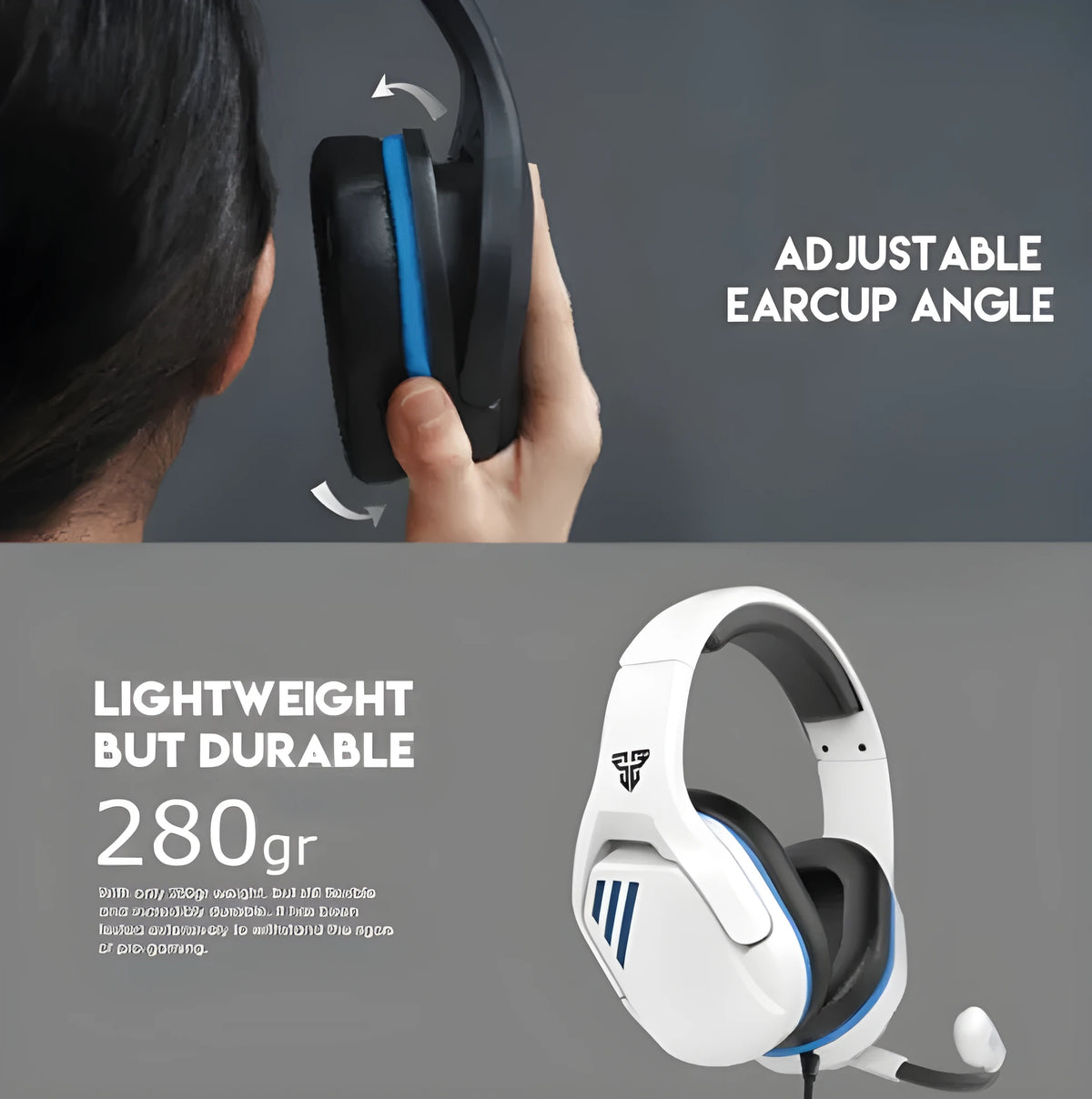 MH86 Esports wired over-ear gaming headset with microphone in black or white colour with 2-metre USB cable.