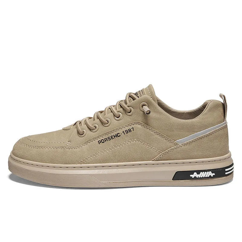 Men's waterproof casual shoes in khaki colour with round toe and low-top design suitable for construction work and sports