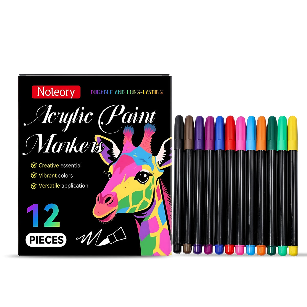 Set of 12 acrylic paint markers with fine tips for detailed art and craft projects