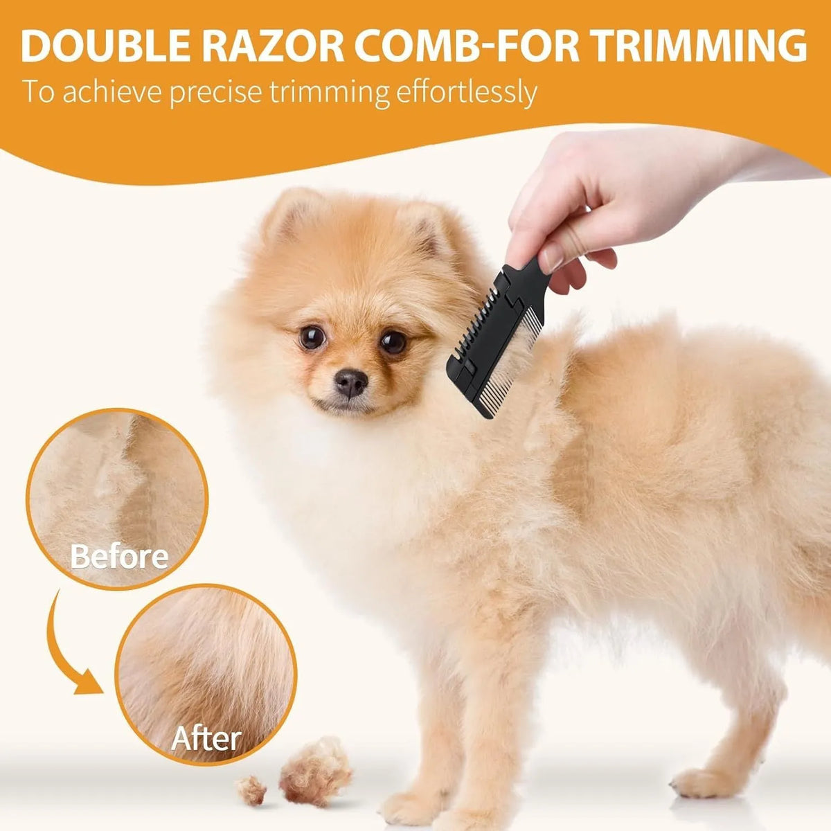 2 in 1 pet grooming razor comb for dogs and cats with replaceable blades on a white background.