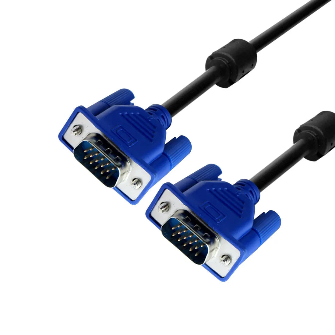Black VGA cable with blue connectors, nickel-plated terminals, 1.5 metre length for monitor connections