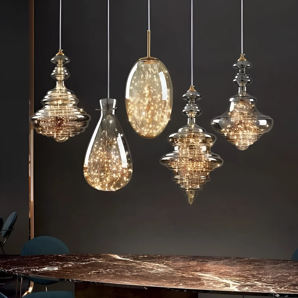 Modern glass droplight chandelier with adjustable suspension in minimalist design