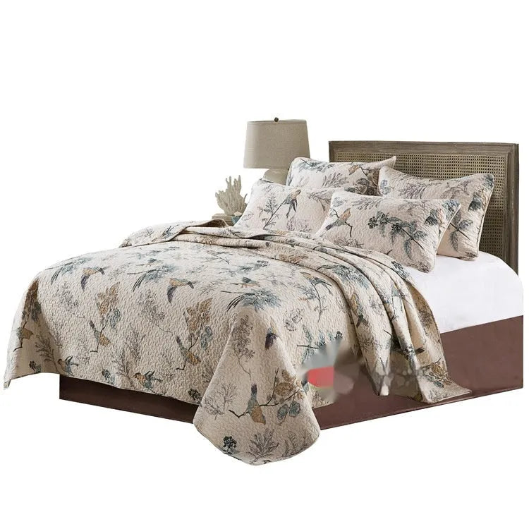 Quilted pure cotton bed cover set with matching pillowcases for 1.5-1.8m beds