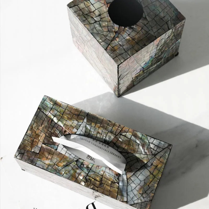 Black natural shell tissue box storage container with modern minimalist design