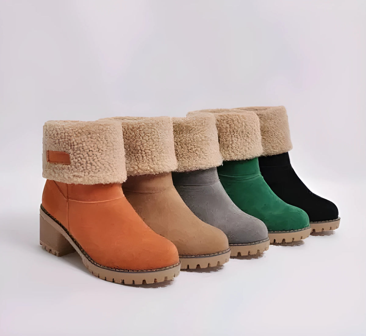 Women's suede mid-tube snow boots with beef tendon sole and waterproof platform in multiple colours