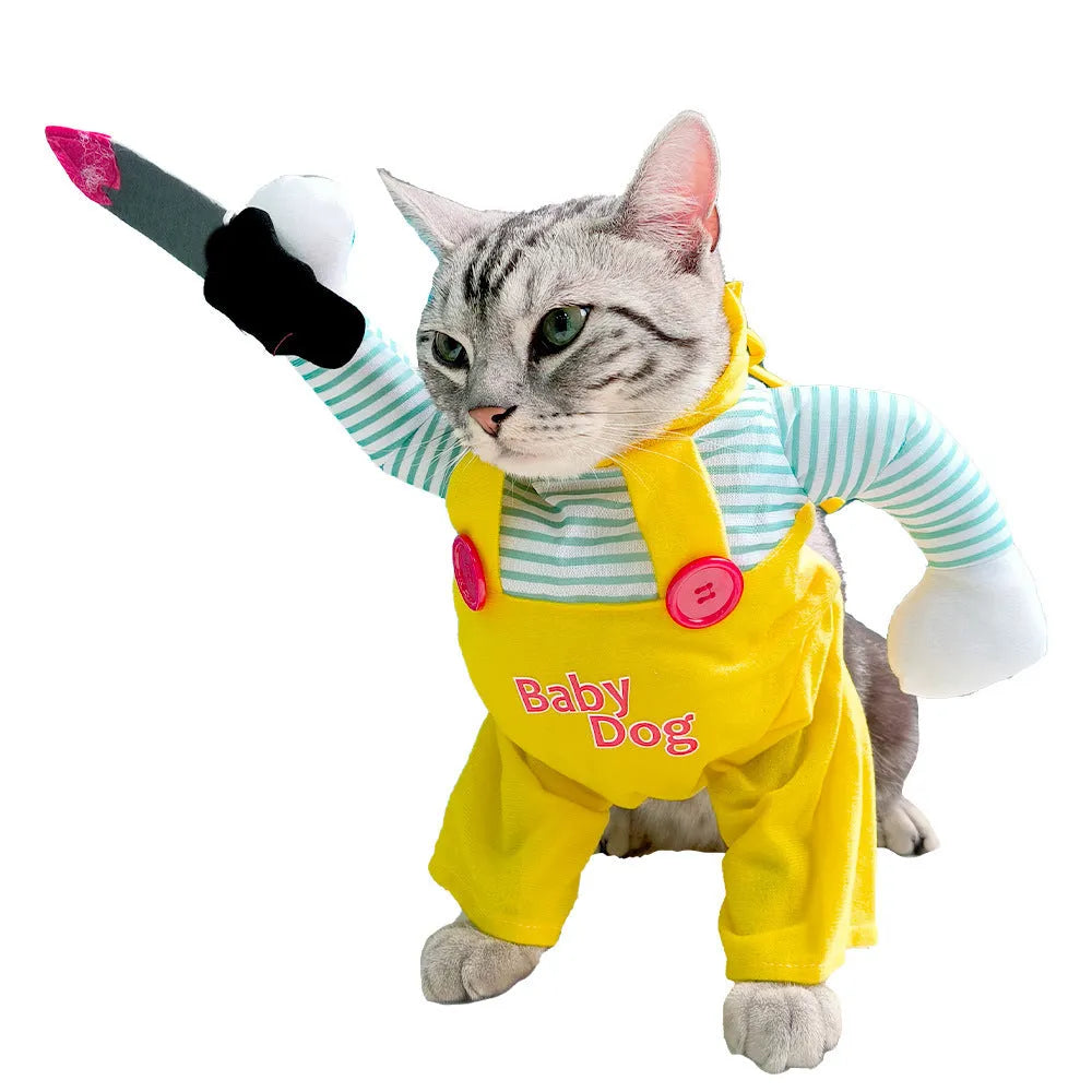 Yellow knife assassin costume clothing for cats in polyester material