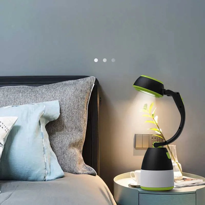 Black Green foldable 3-in-1 LED table lamp showing adjustable head and USB port