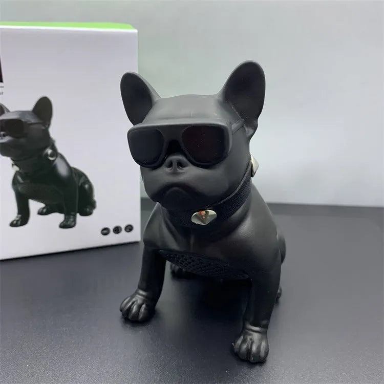 Mini bulldog-shaped Bluetooth speaker in black, red or white colours showing compact design