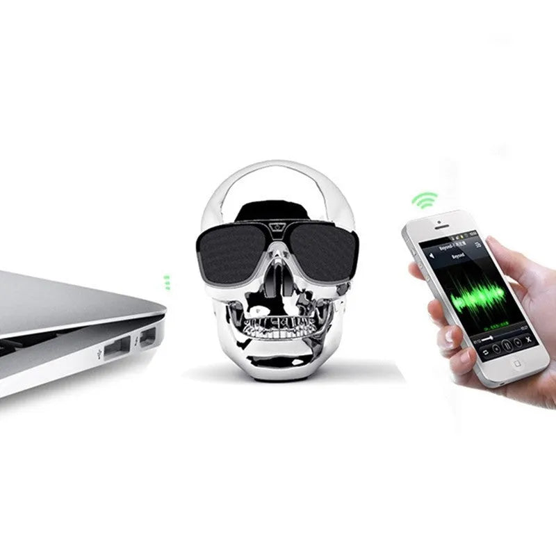 Skull-shaped portable wireless Bluetooth speaker in one of six colours with a 10-hour battery.