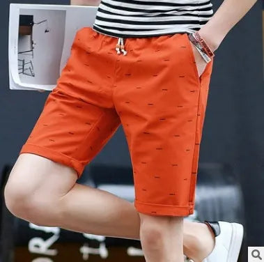 Men's cotton summer shorts with lace-up front placket in blue colour, mid-waisted capri-length design