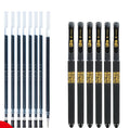 Set of eight black gel pens with anti-fatigue barrels and quick-drying ink.