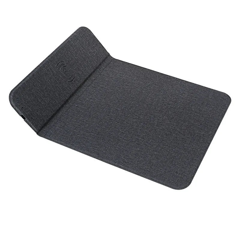 Foldable cloth wireless charging phone holder showing folded and unfolded positions