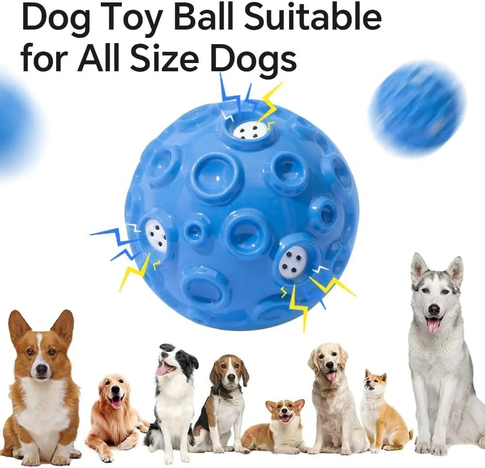 Durable natural rubber dog ball toy with squeaker and teeth-cleaning bumps for aggressive chewers