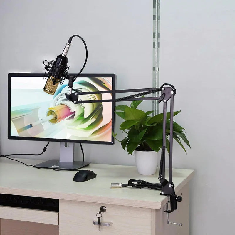 BM-800 condenser microphone stand set with electroplated mesh head in various colours.