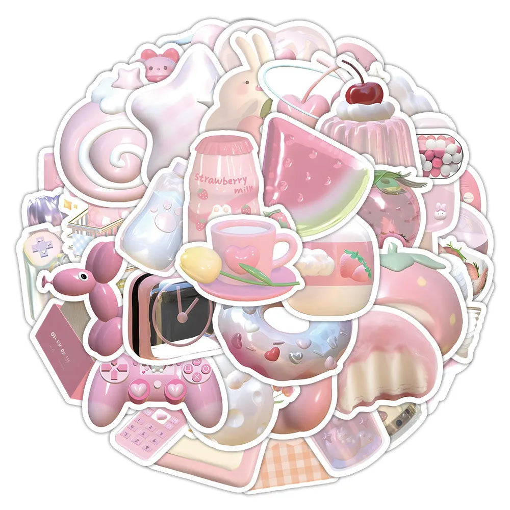 Pink girl heart decorative stickers with realistic 3D effect in two pattern variations