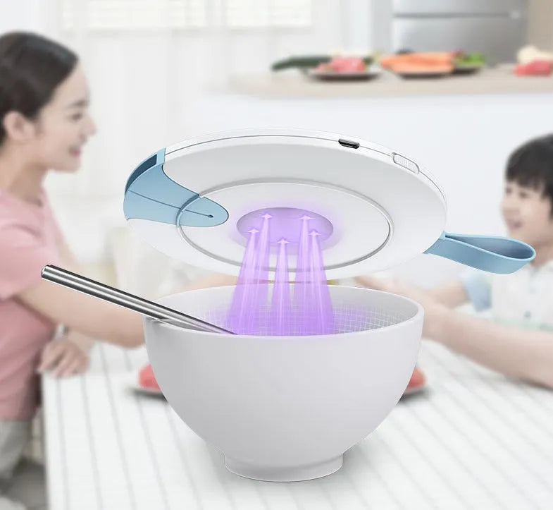 Compact blue portable UV baby bottle steriliser for prams with USB cable