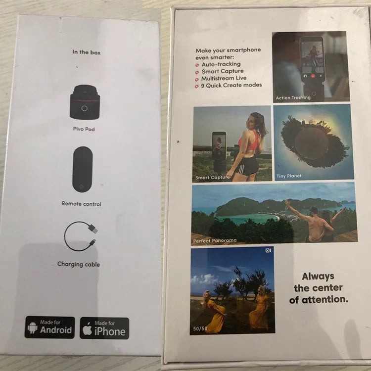 PIVO black facial tracking camera with 360-degree rotation for smartphones