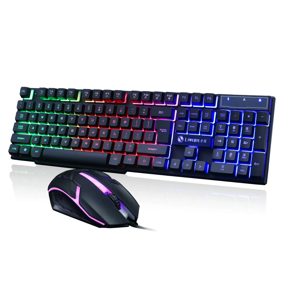 Limei GTX300 white gaming keyboard and mouse set with RGB backlight on desk