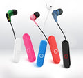 A1 Bluetooth audio receiver with 3.5mm plug in black, blue, orange, or white colours showing compact design