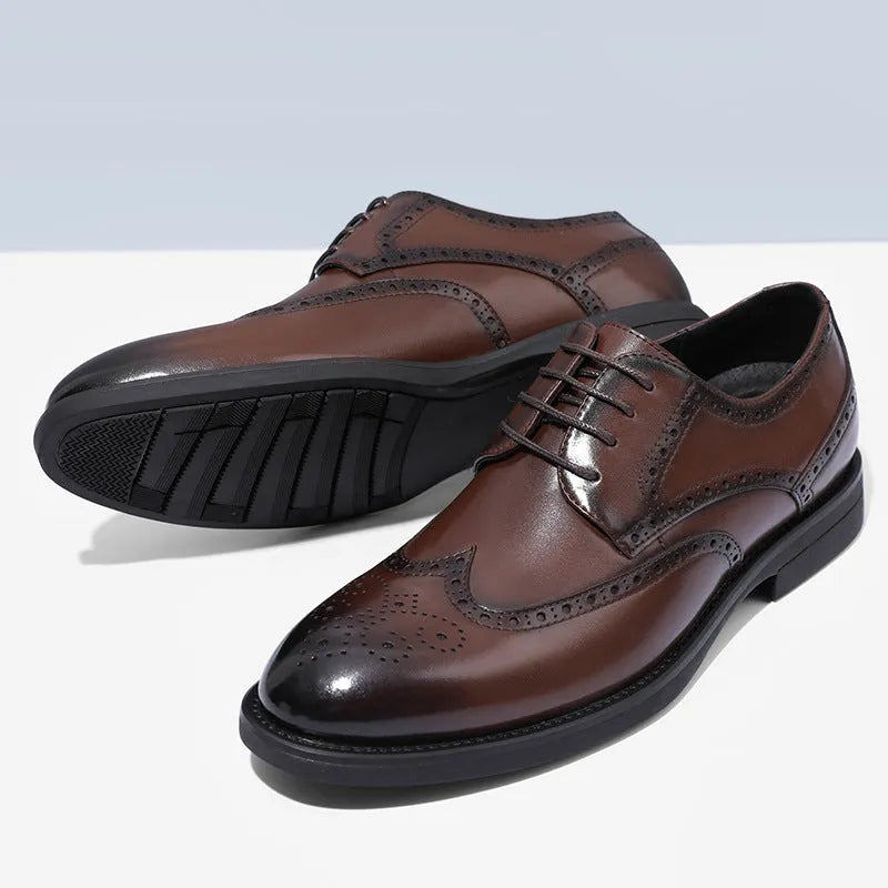 Men's black and brown brogue leather shoes for business wear in sizes 38 to 47