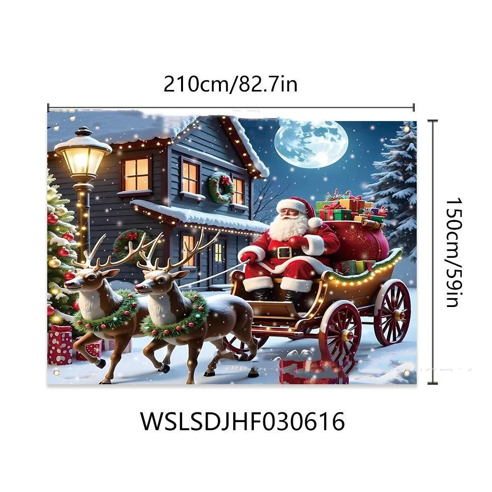 Christmas banner with Santa Claus and gift night scene design on polyester fabric