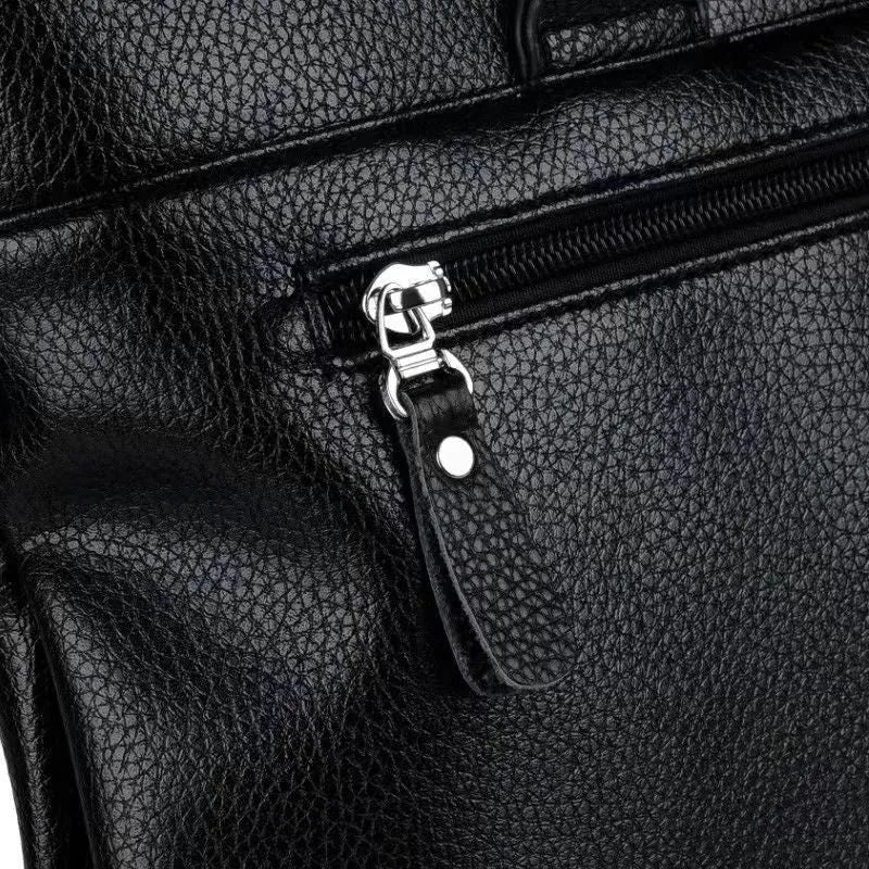 Men's black and brown PU leather business messenger bag with splicing style details