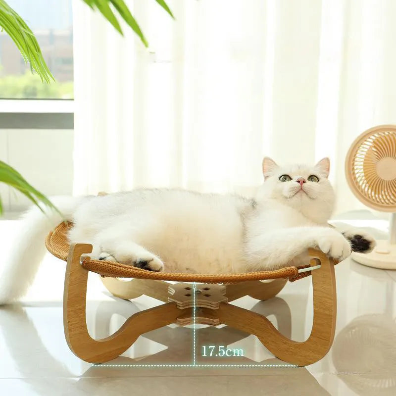 Brown woven rattan pet hammock bed with 46cm square dimensions and 17.5cm height
