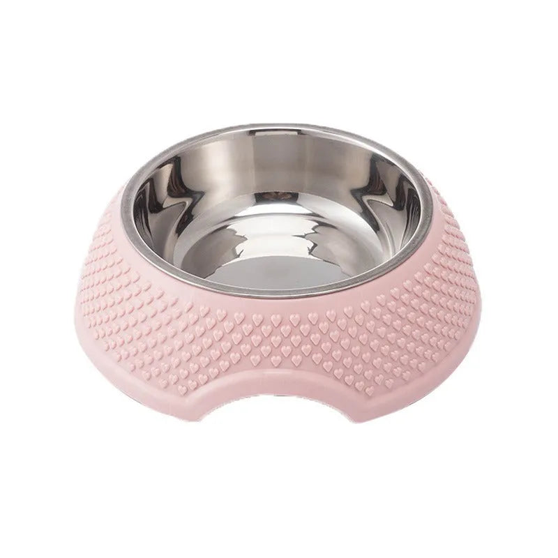 Stainless steel pet bowl with non-slip base in blue, green, or pink colour options