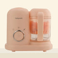Green baby food processor with steamer and blender functions showing control panel and processing bowl