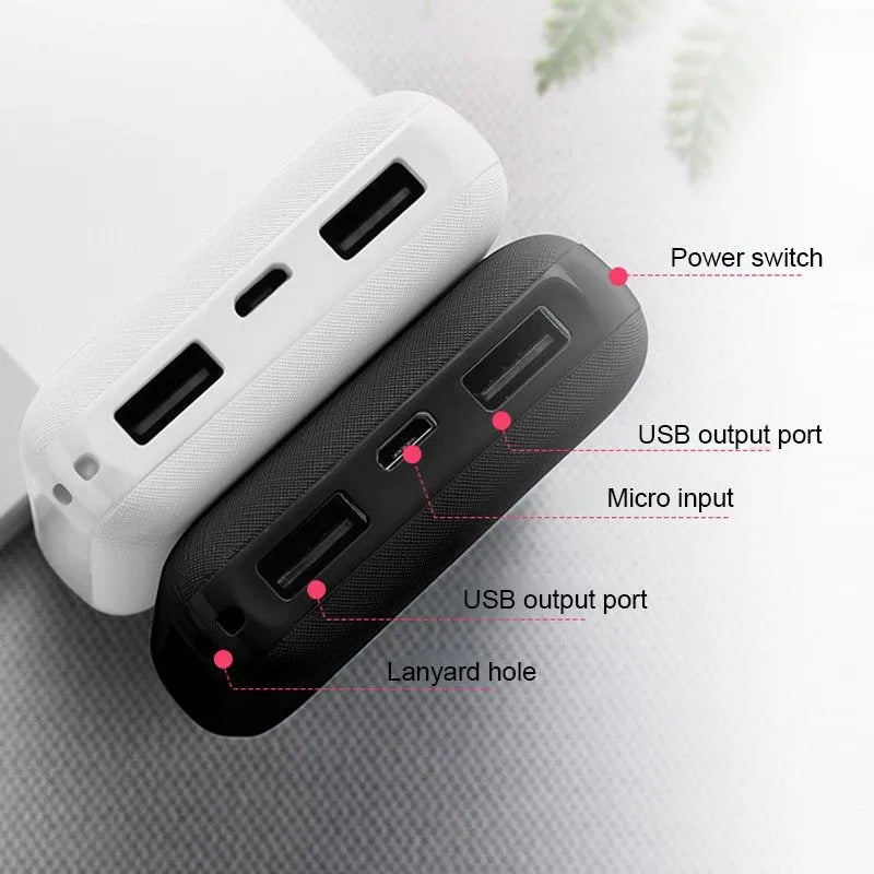 Black ultra-thin 10,000mAh power bank with multiple USB ports on a white background