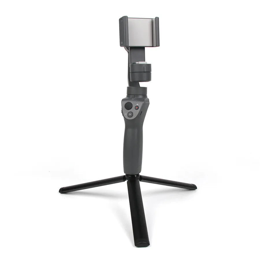 Black aluminium alloy mobile phone tripod with handheld stabiliser accessory compatible with Apple iPhone